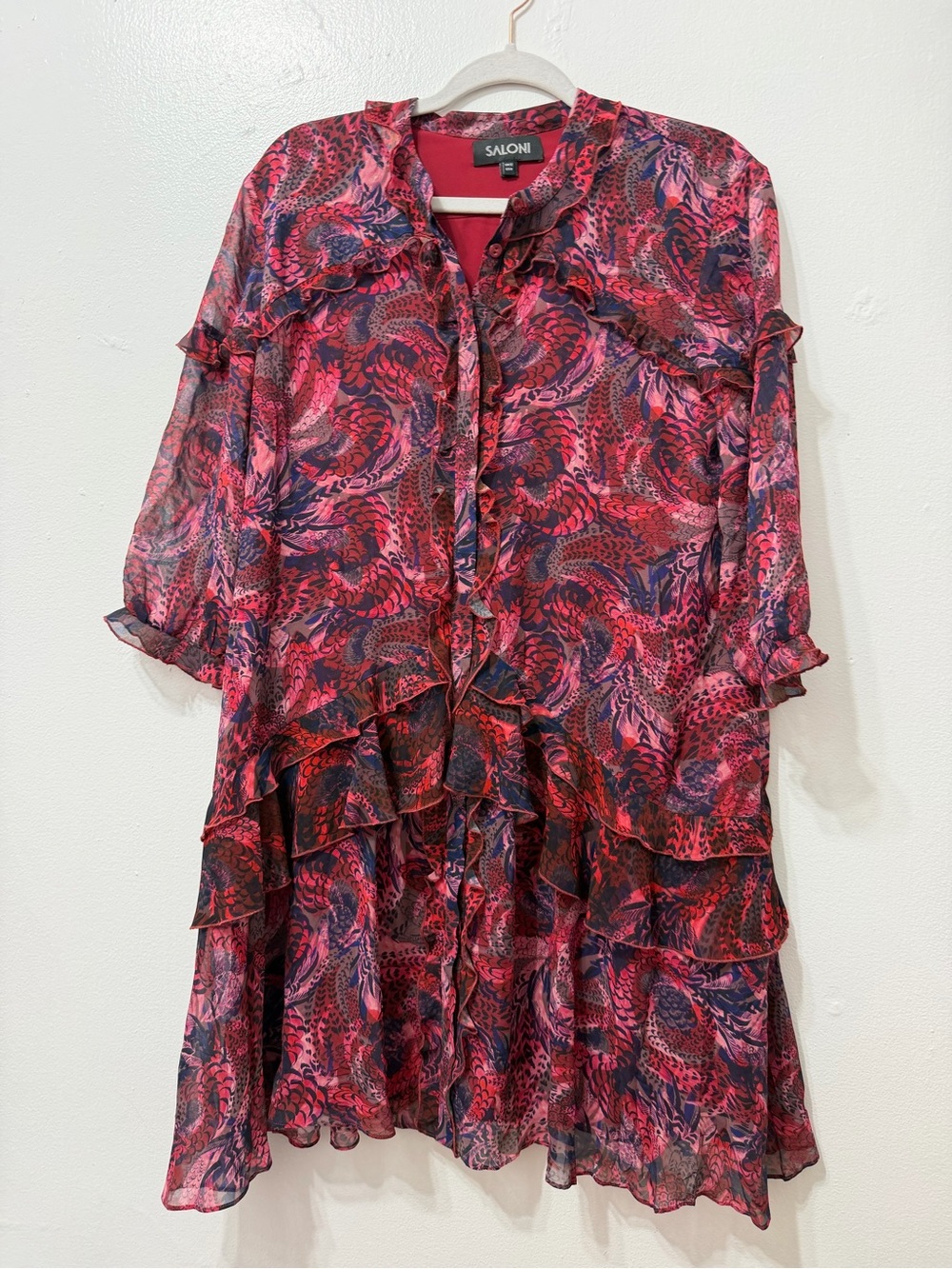Saloni Red Floral Ruffle Tiered Dress